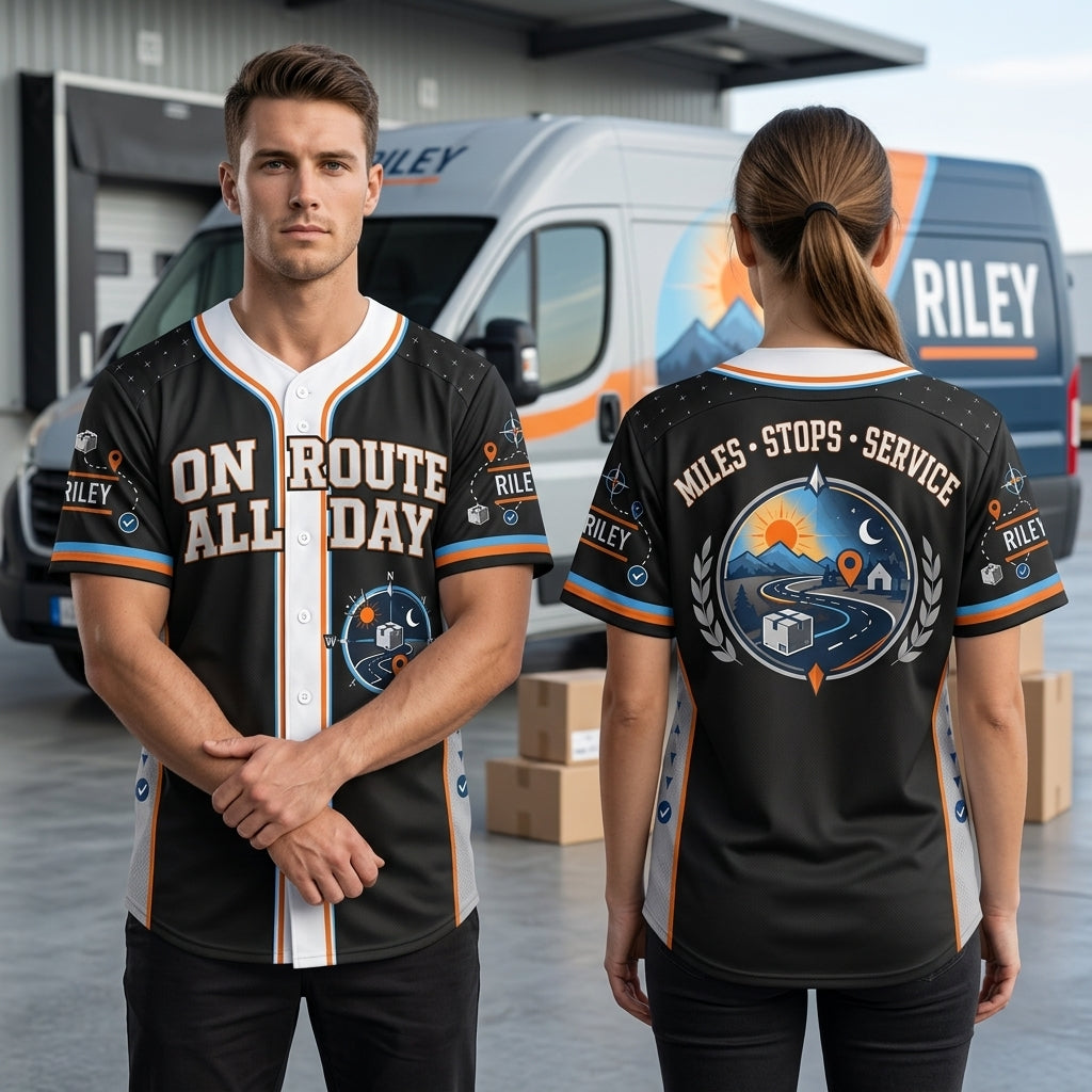 Custom On Route All Day Delivery Driver Baseball Jersey - Personalized Courier Gift - mockup 1