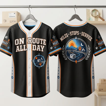 Custom On Route All Day Delivery Driver Baseball Jersey - Personalized Courier Gift - mockup 3