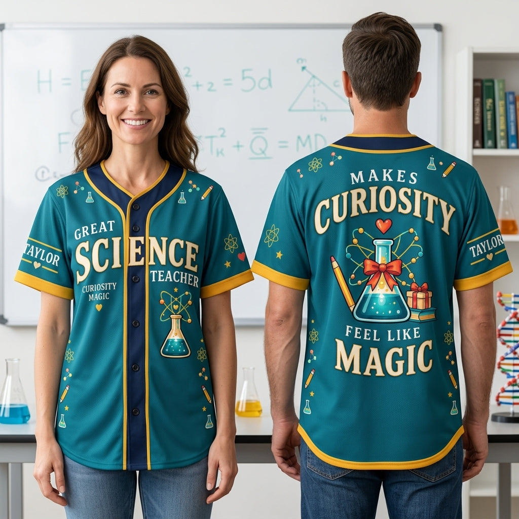 Personalized Science Teacher Appreciation Magic Baseball Jersey - Custom Name - mockup 1