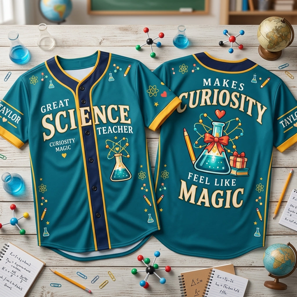 Personalized Science Teacher Appreciation Magic Baseball Jersey - Custom Name - mockup 2