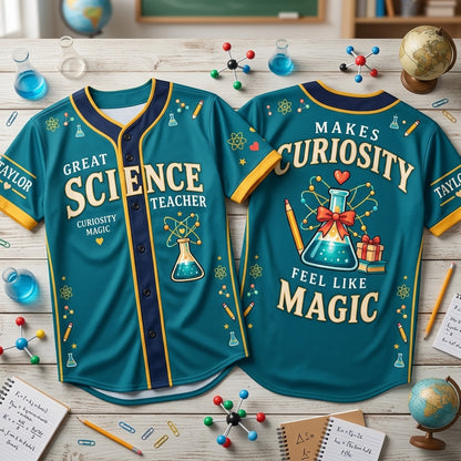 Personalized Science Teacher Appreciation Magic Baseball Jersey - Custom Name - mockup 2
