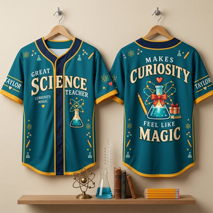 Personalized Science Teacher Appreciation Magic Baseball Jersey - Custom Name - mockup 3