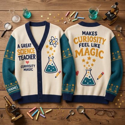 Personalized Science Teacher Appreciation Knitted Cardigan – Gift for Educators - mockup 2