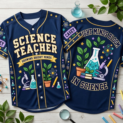 Custom Cute Science Teacher Doodles Baseball Jersey – Growing Bright Minds Gift - mockup 2