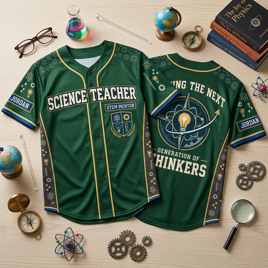 Custom STEM Science Teacher Mentor Baseball Jersey - Personalized Educator Gift - mockup 2