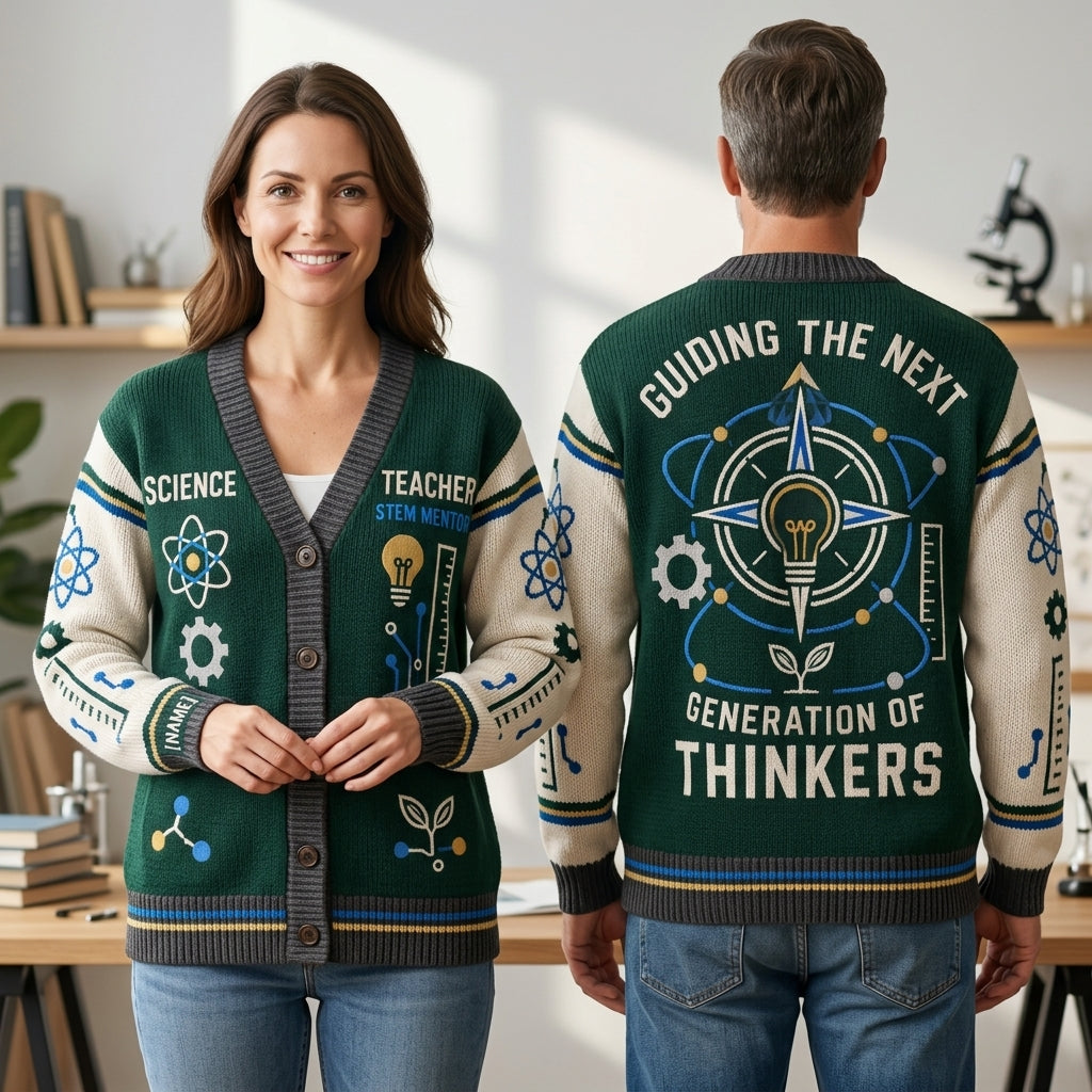 Custom STEM Science Teacher Knitted Cardigan - Gift for Educators - mockup 1
