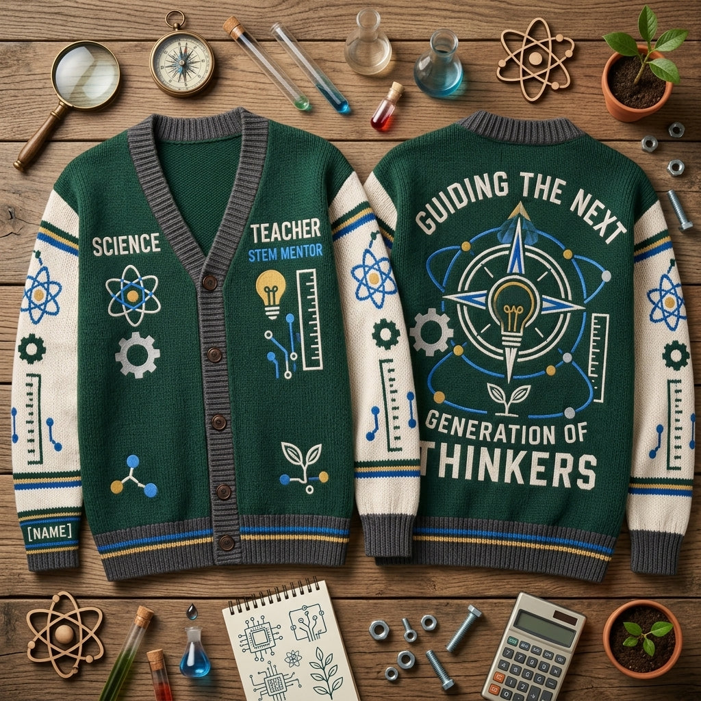 Custom STEM Science Teacher Knitted Cardigan - Gift for Educators - mockup 2