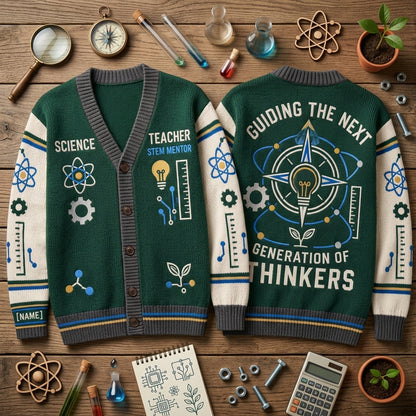 Custom STEM Science Teacher Knitted Cardigan - Gift for Educators - mockup 2