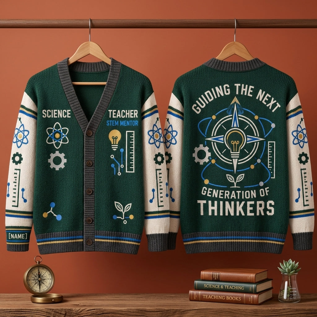 Custom STEM Science Teacher Knitted Cardigan - Gift for Educators - mockup 3
