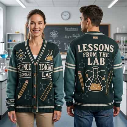 Custom Science Teacher Chalkboard Lab Knitted Cardigan for Educators - mockup 1