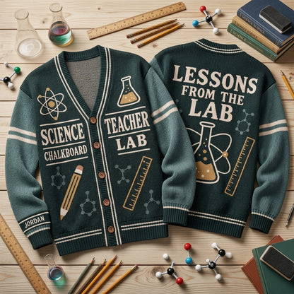 Custom Science Teacher Chalkboard Lab Knitted Cardigan for Educators - mockup 2