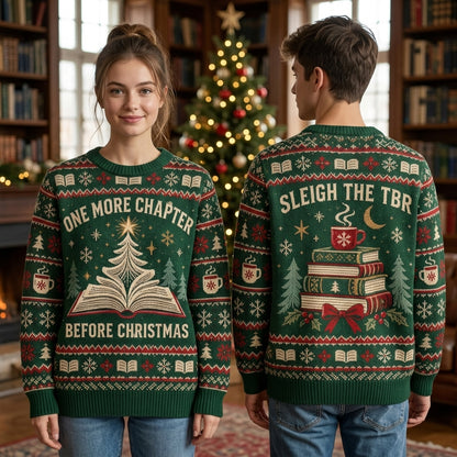 One More Chapter Book Lovers Ugly Sweater – Festive Christmas Gift for Readers - mockup 1