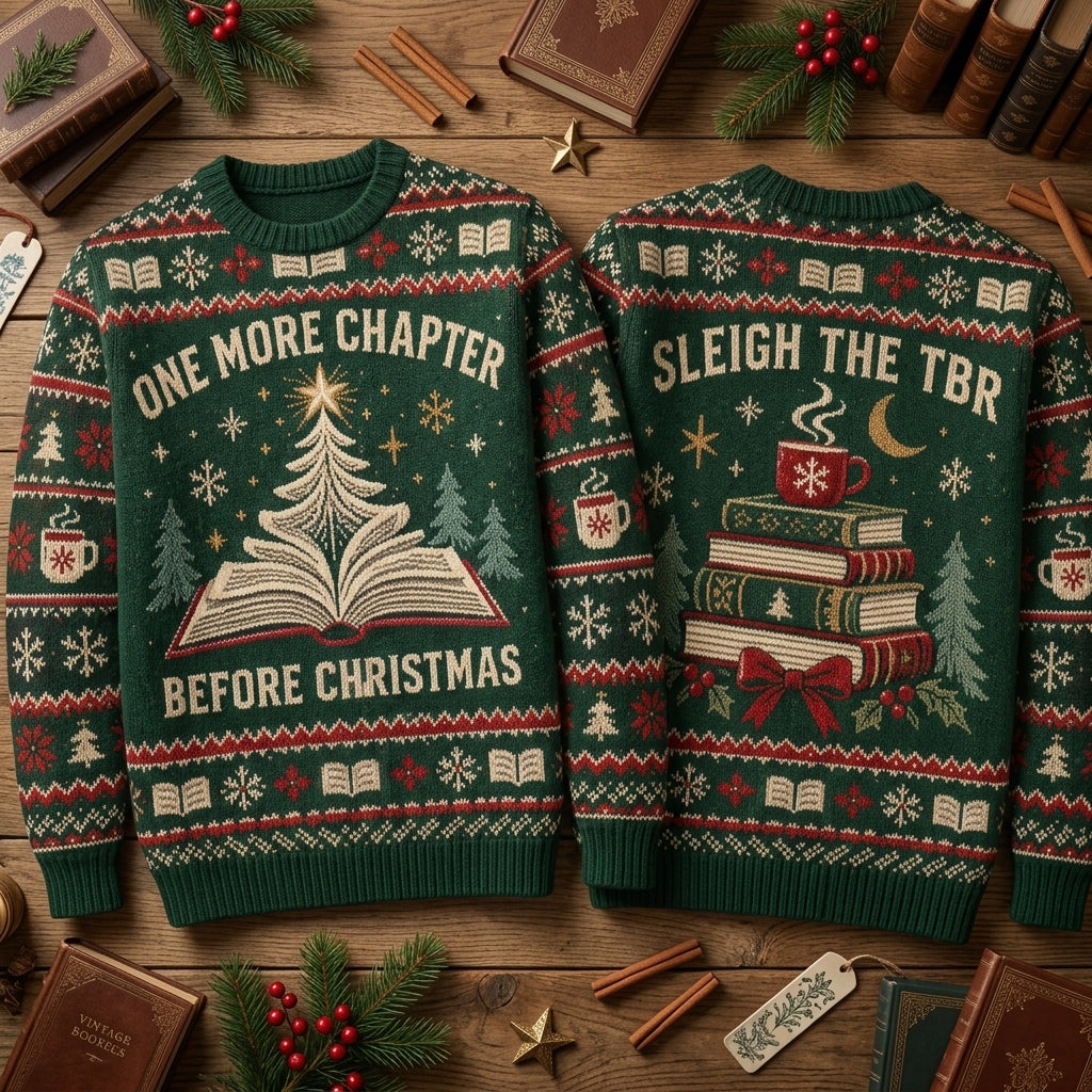 One More Chapter Book Lovers Ugly Sweater – Festive Christmas Gift for Readers - mockup 2