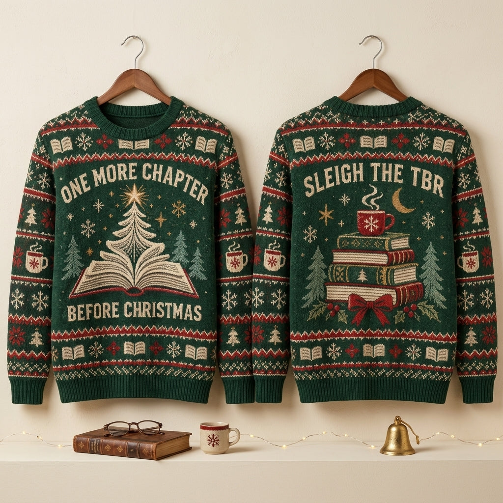 One More Chapter Book Lovers Ugly Sweater – Festive Christmas Gift for Readers - mockup 3