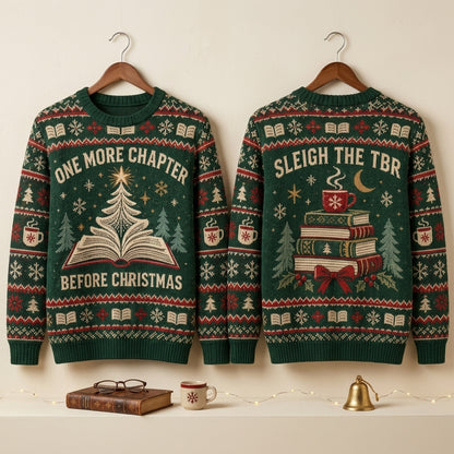One More Chapter Book Lovers Ugly Sweater – Festive Christmas Gift for Readers - mockup 3