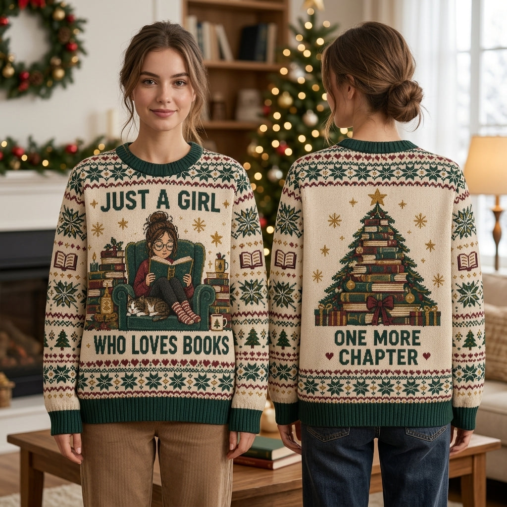 Just A Girl Who Loves Books Ugly Sweater – One More Chapter Reading Gift - mockup 1