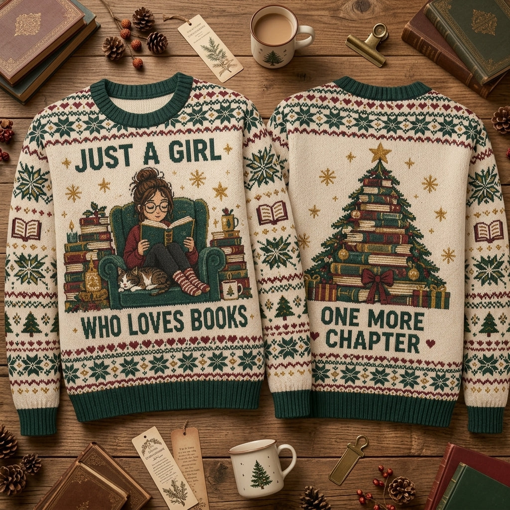 Just A Girl Who Loves Books Ugly Sweater – One More Chapter Reading Gift - mockup 2