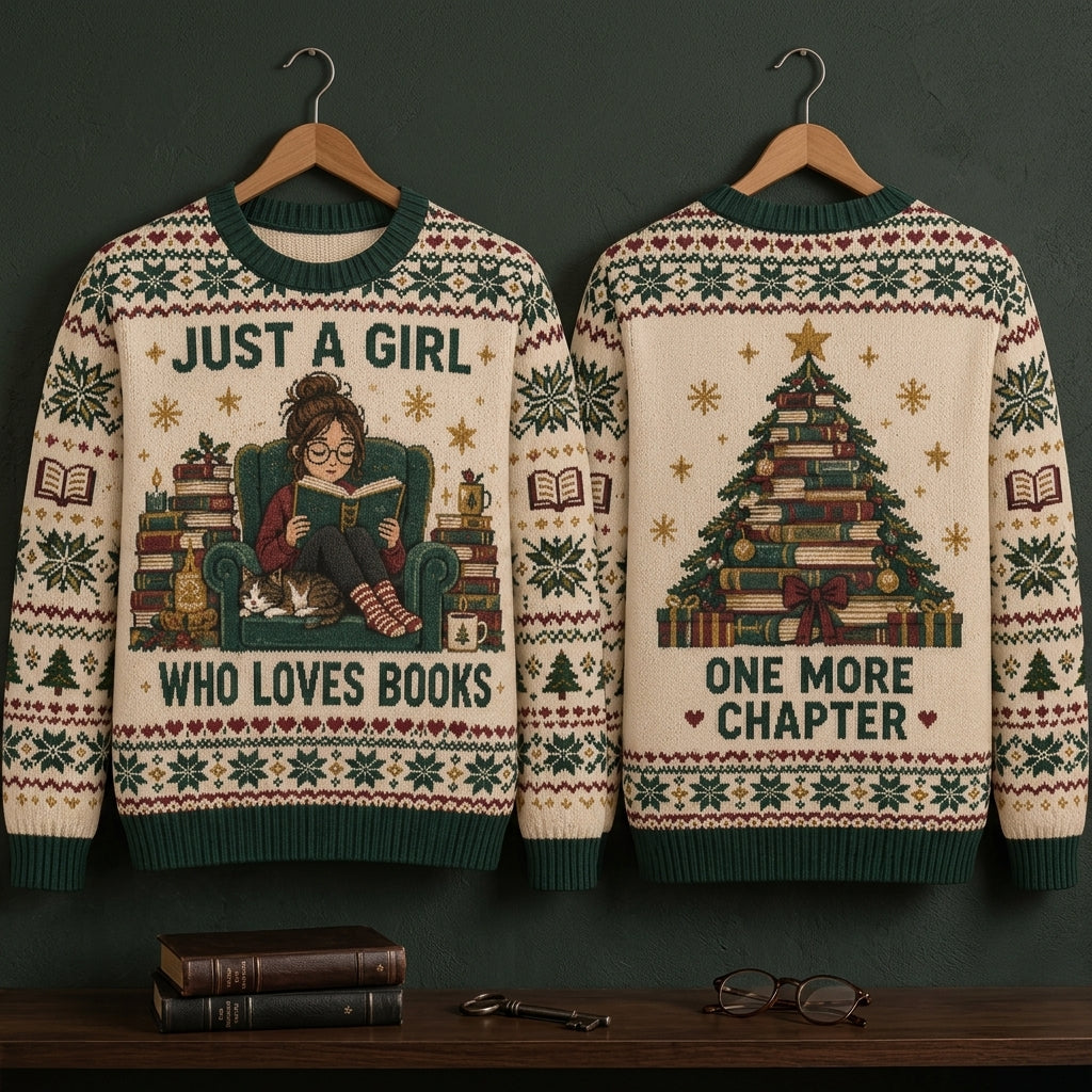 Just A Girl Who Loves Books Ugly Sweater – One More Chapter Reading Gift - mockup 3