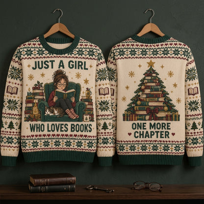Just A Girl Who Loves Books Ugly Sweater – One More Chapter Reading Gift - mockup 3