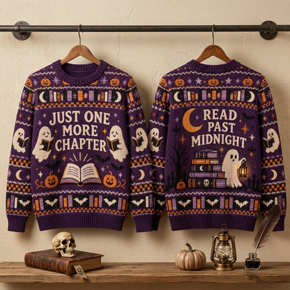 Book Lover Just One More Chapter Halloween Ugly Sweater – Reading Ghost Gift - mockup 3