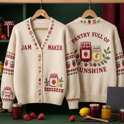 Personalized Jam Maker Home Canning Knitted Cardigan - Pantry Full of Sunshine - mockup 3