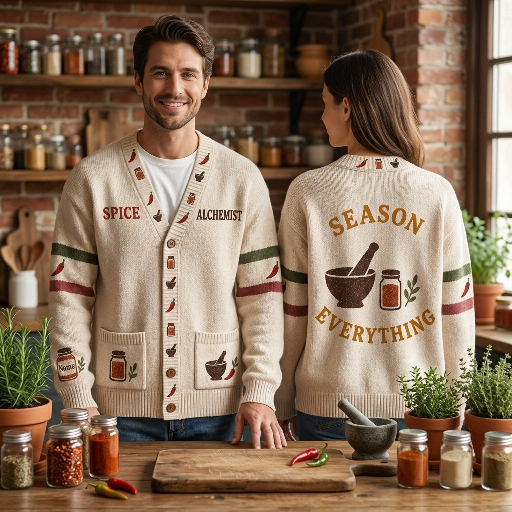 Custom Spice Rack Alchemist Knitted Cardigan - Personalized Gift for Home Cooks - mockup 1