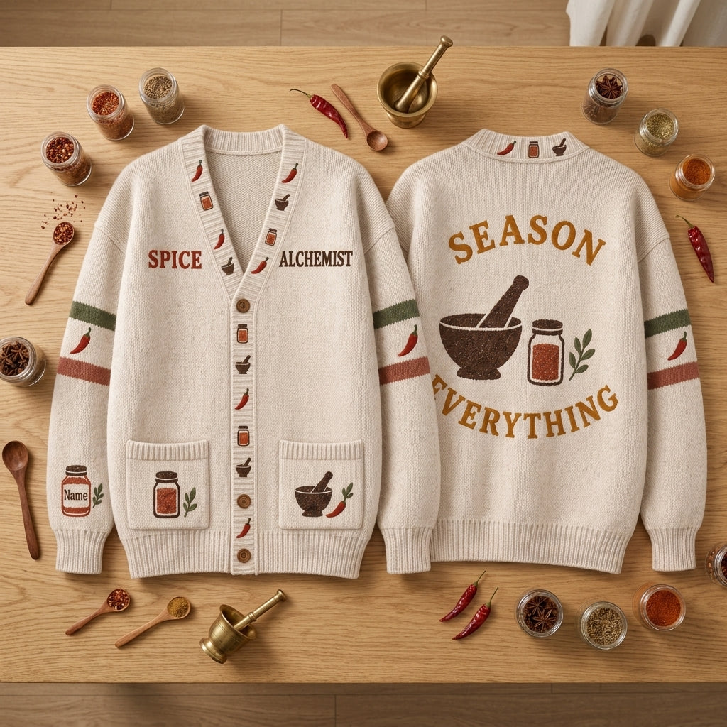 Custom Spice Rack Alchemist Knitted Cardigan - Personalized Gift for Home Cooks - mockup 2