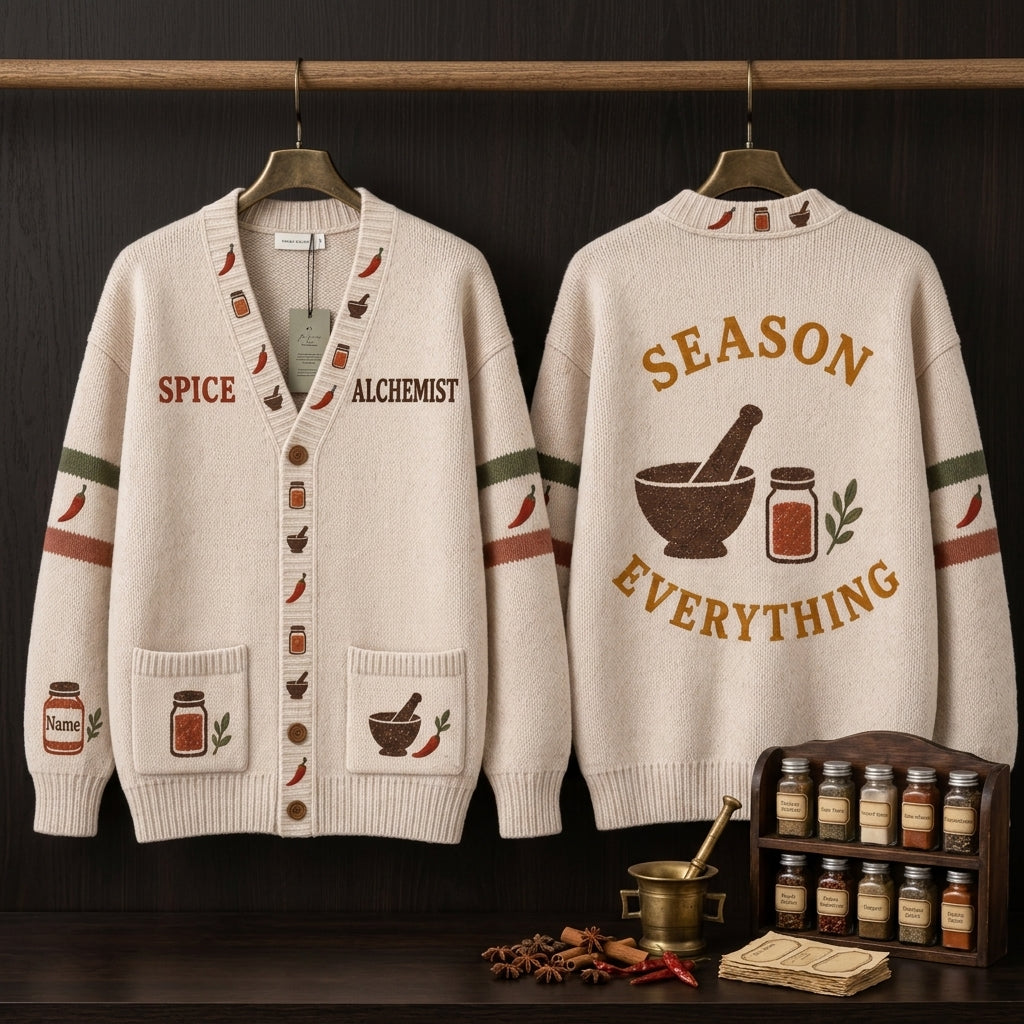 Custom Spice Rack Alchemist Knitted Cardigan - Personalized Gift for Home Cooks - mockup 3