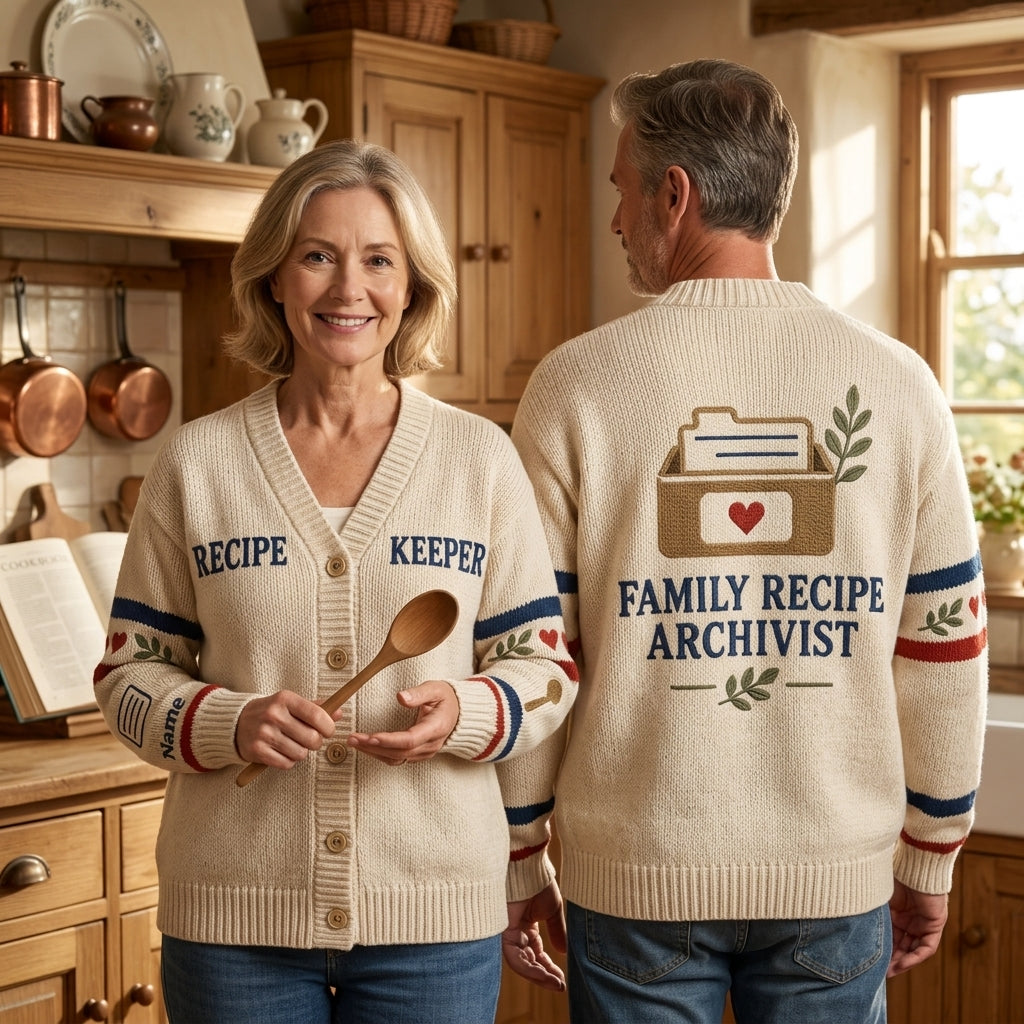 Personalized Family Recipe Collector Knitted Cardigan – Gift for Home Cooks - mockup 1