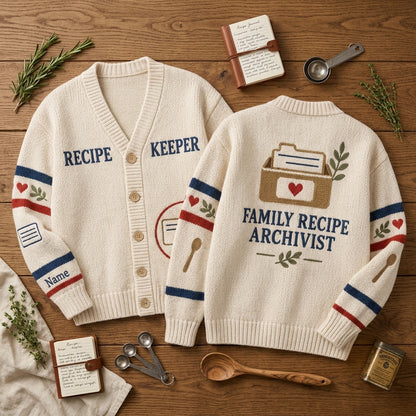 Personalized Family Recipe Collector Knitted Cardigan – Gift for Home Cooks - mockup 2
