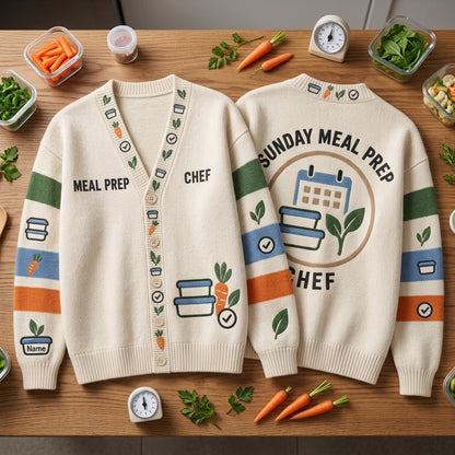 Personalized Sunday Meal Prep Chef Knitted Cardigan - Gift for Home Cooks - mockup 2