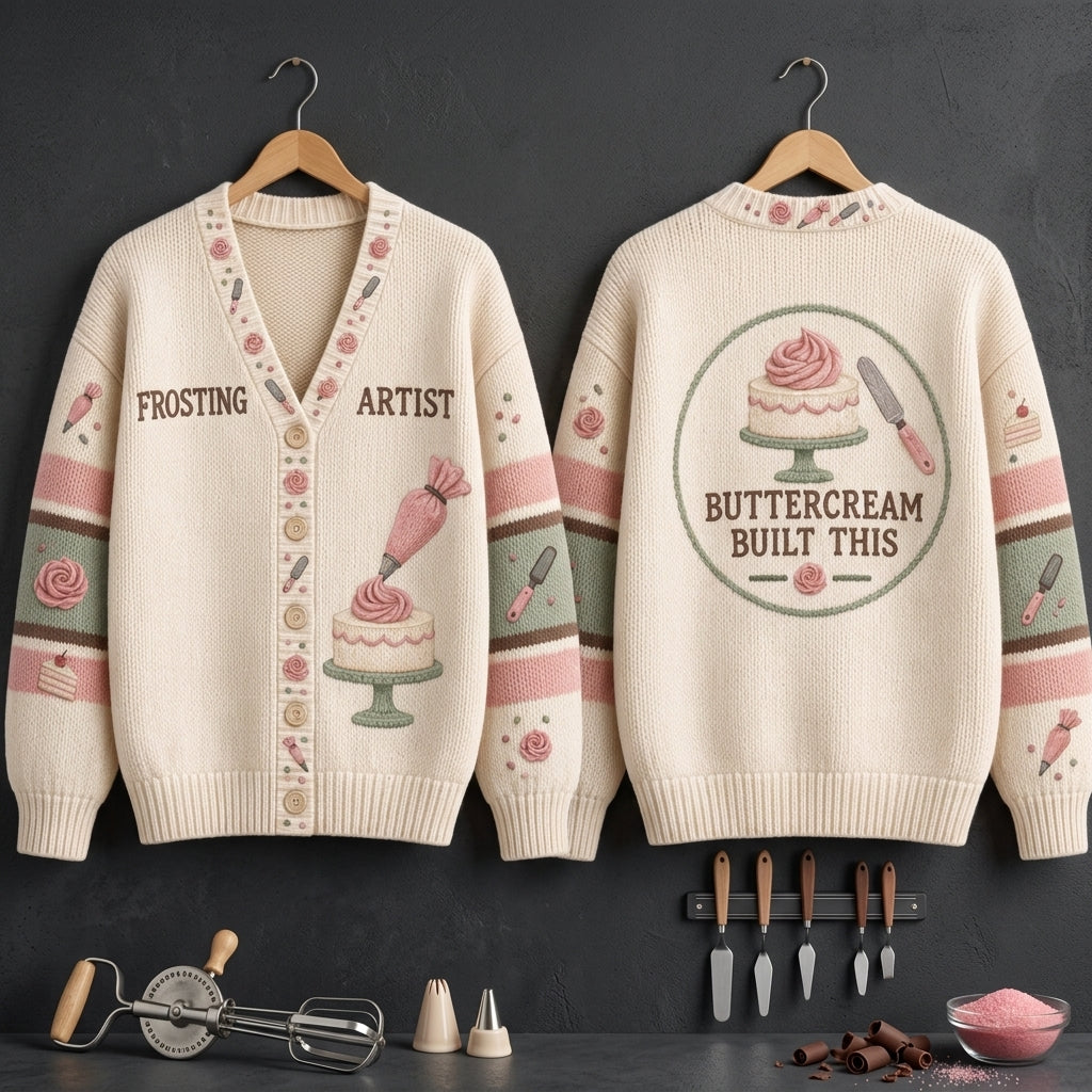 Personalized Frosting Artist Cake Decorator Knitted Cardigan – Baker Gift - mockup 3