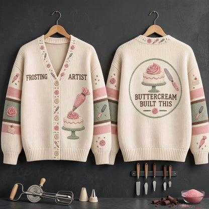 Personalized Frosting Artist Cake Decorator Knitted Cardigan – Baker Gift - mockup 3