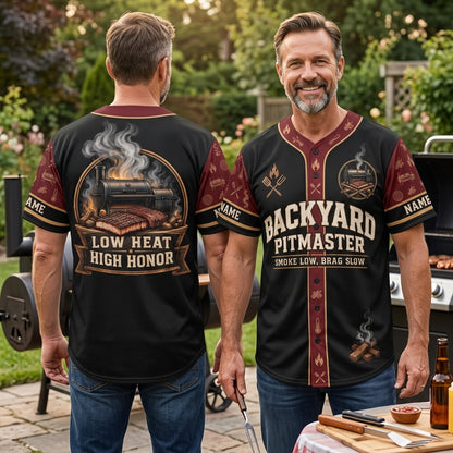 Personalized Backyard Smoker Pitmaster Baseball Jersey – Custom BBQ Grilling Shirt - mockup 1