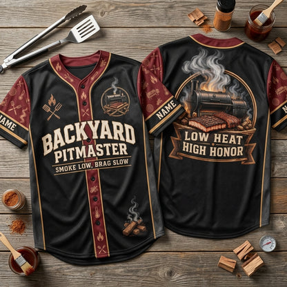 Personalized Backyard Smoker Pitmaster Baseball Jersey – Custom BBQ Grilling Shirt - mockup 2
