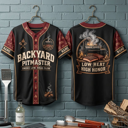 Personalized Backyard Smoker Pitmaster Baseball Jersey – Custom BBQ Grilling Shirt - mockup 3
