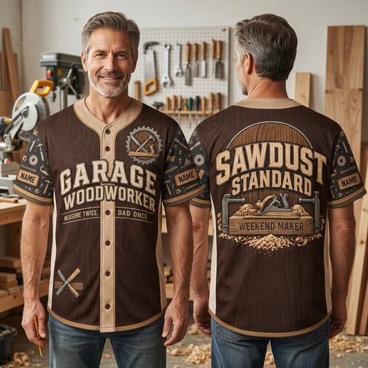Custom Garage Woodworker Dad Baseball Jersey - Personalized Woodworking Gift for Men - mockup 1