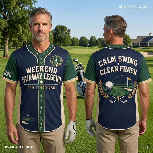 Weekend Fairway Legend Golf Baseball Jersey – Par-Timer Dad Gift - mockup 1