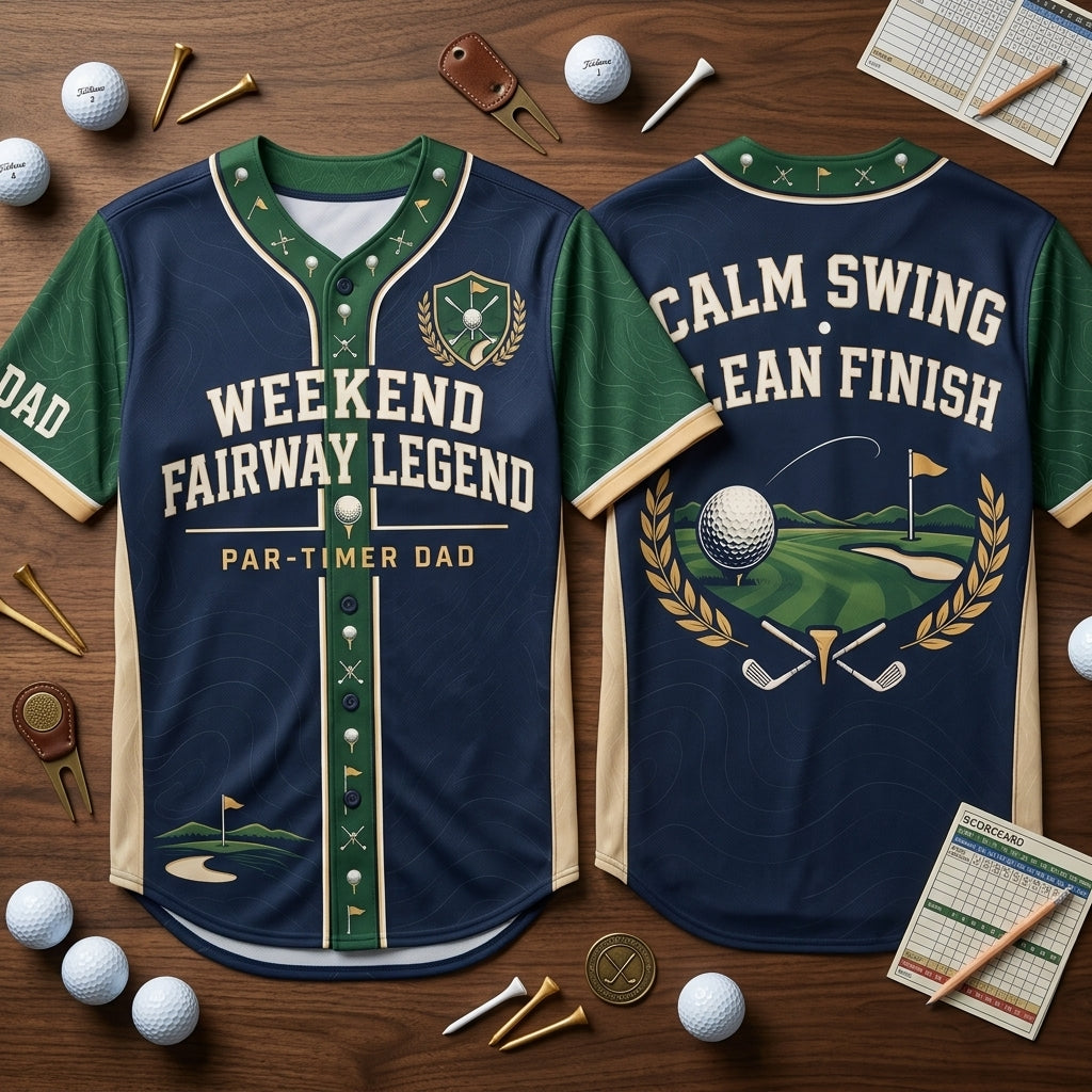 Weekend Fairway Legend Golf Baseball Jersey – Par-Timer Dad Gift - mockup 2