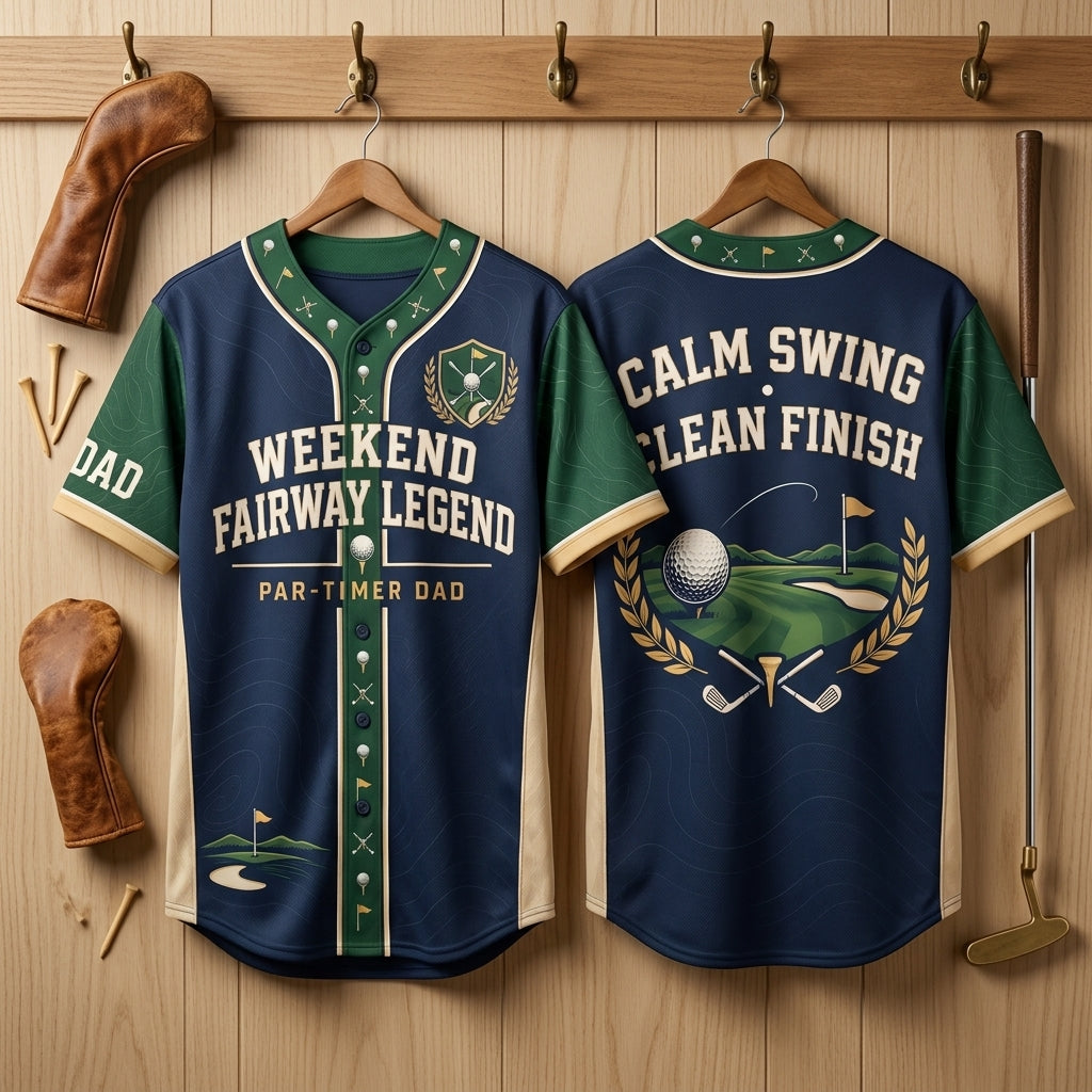 Weekend Fairway Legend Golf Baseball Jersey – Par-Timer Dad Gift - mockup 3