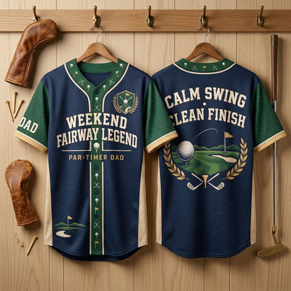 Weekend Fairway Legend Golf Baseball Jersey – Par-Timer Dad Gift - mockup 3