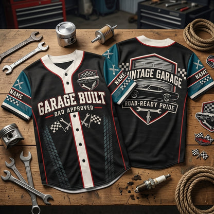 Personalized Classic Car Garage Dad Baseball Jersey – Vintage Muscle Car Gift - mockup 2