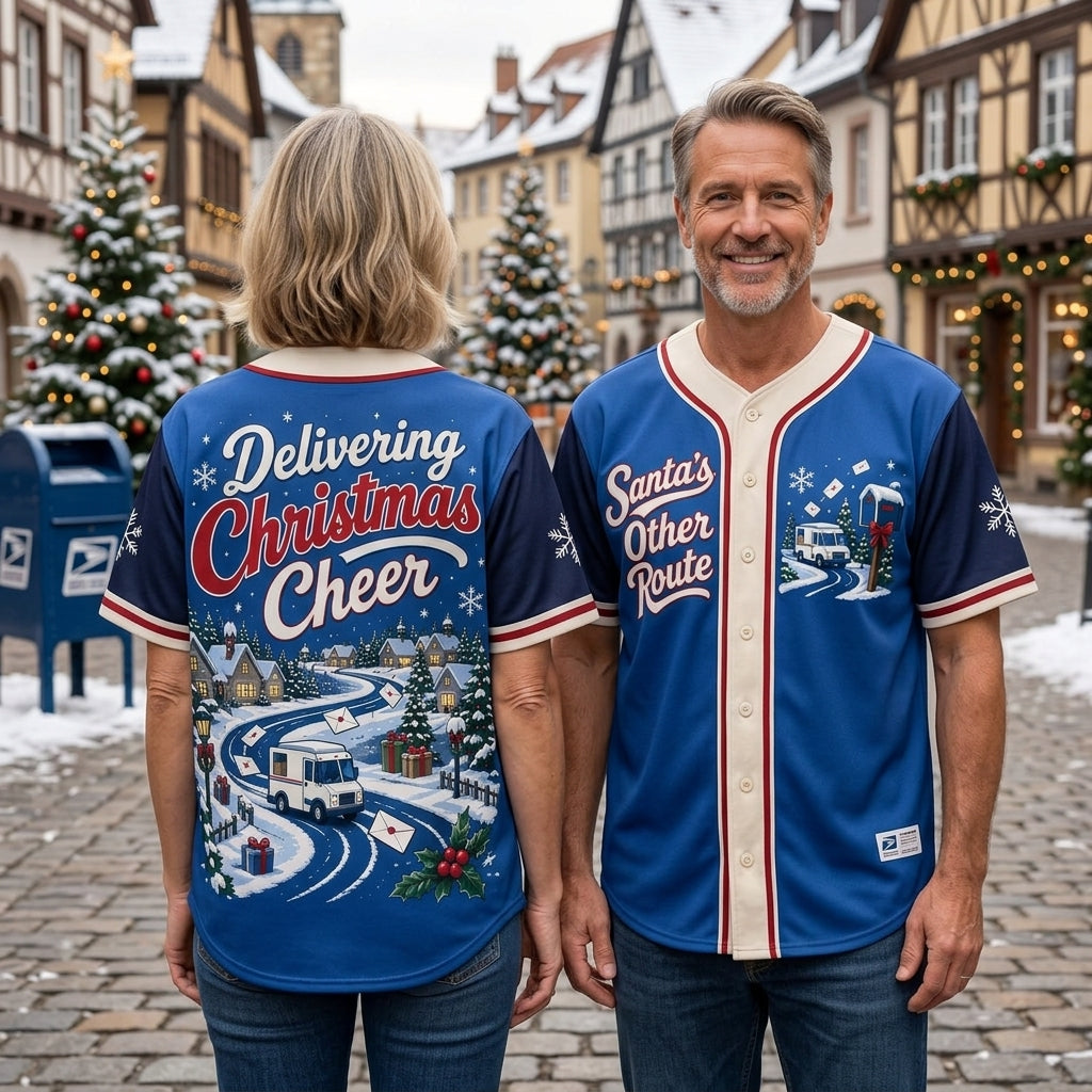 Santa's Other Route Mail Carrier Christmas Route Baseball Jersey - Holiday Postal Gift - mockup 1