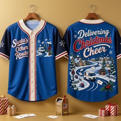 Santa's Other Route Mail Carrier Christmas Route Baseball Jersey - Holiday Postal Gift - mockup 3
