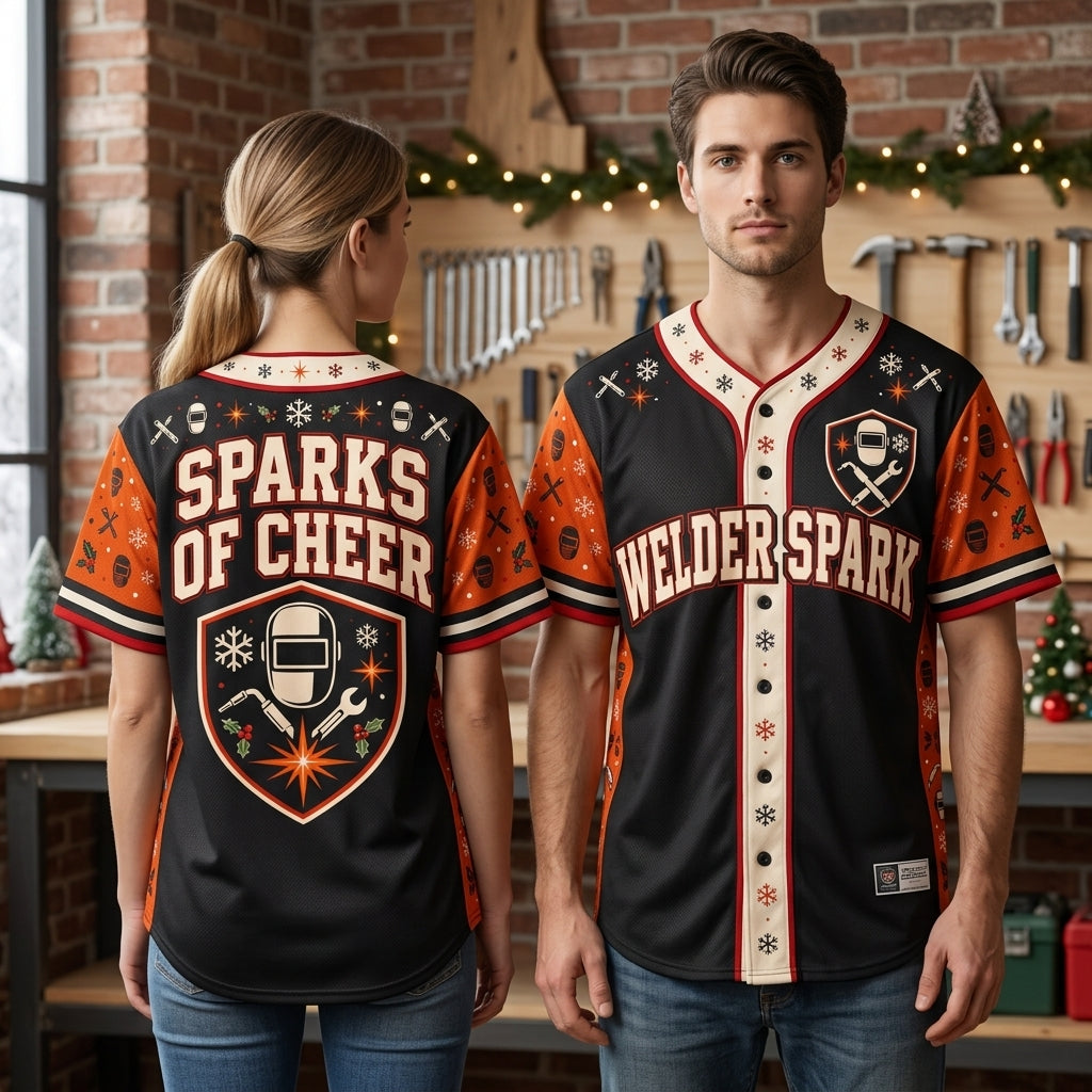 Sparks of Cheer Welder Christmas Baseball Jersey – Festive Industrial Trade Gift - mockup 1