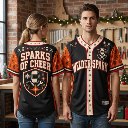 Sparks of Cheer Welder Christmas Baseball Jersey – Festive Industrial Trade Gift - mockup 1