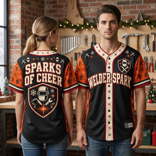 Sparks of Cheer Welder Christmas Baseball Jersey – Festive Industrial Trade Gift - mockup 1