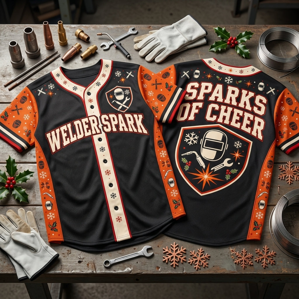 Sparks of Cheer Welder Christmas Baseball Jersey – Festive Industrial Trade Gift - mockup 2