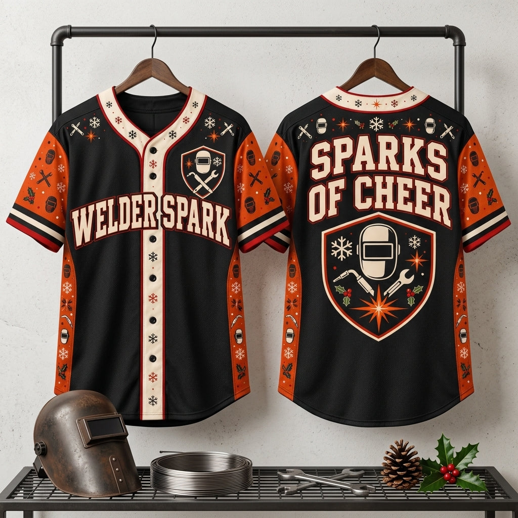 Sparks of Cheer Welder Christmas Baseball Jersey – Festive Industrial Trade Gift - mockup 3