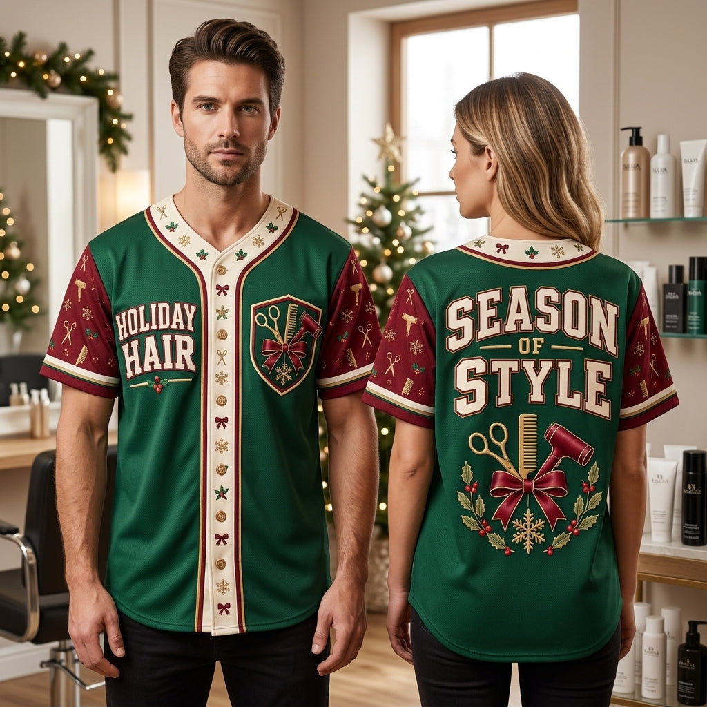Hairstylist Christmas Salon Season of Style Baseball Jersey – Holiday Hair Stylist Gift - mockup 1